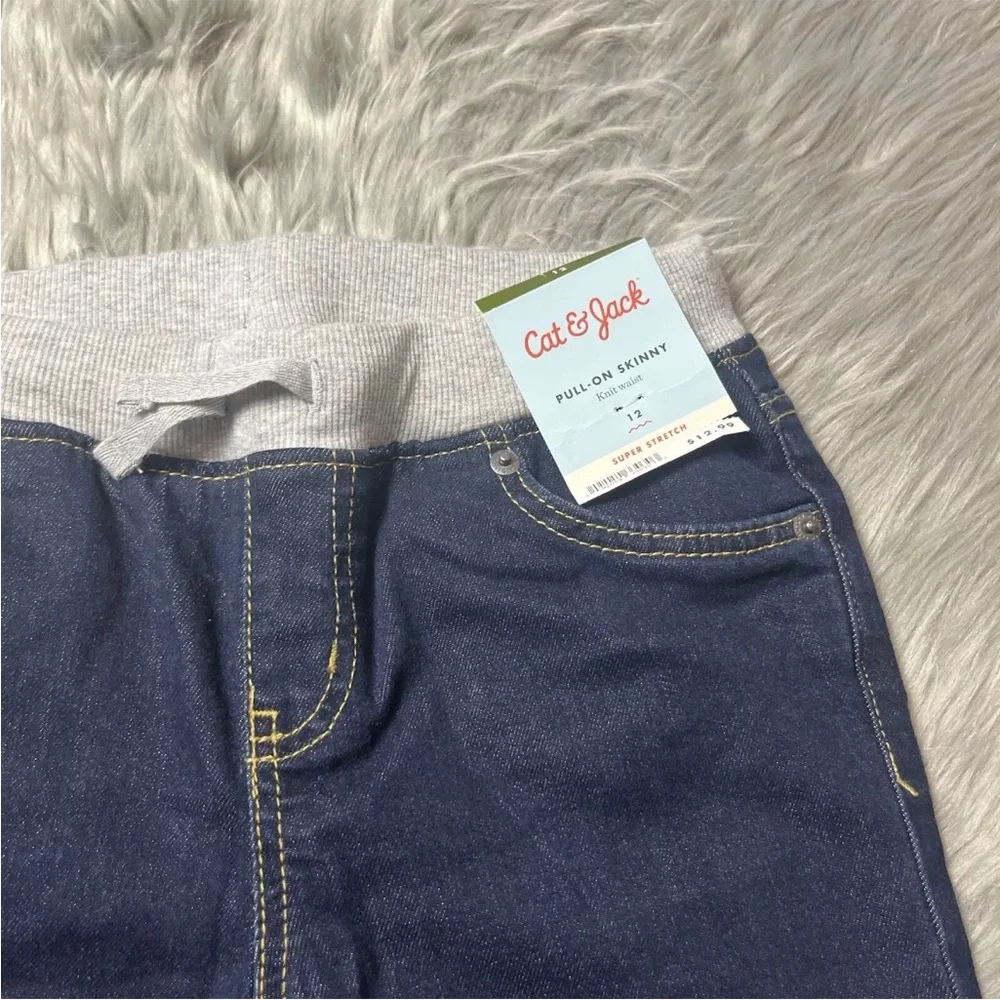 Cat And Jack Skinny Fit Girls Pull On Knit Waist Jeans Size 12